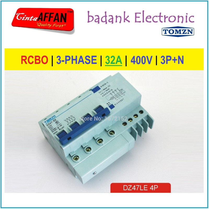 3-Phase RCBO C32 32A 400V 3PN Residual Current Leakage Circ. Breaker